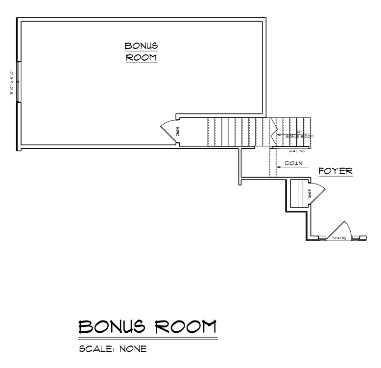 Floor plan illustrating a foyer, stairs leading up to a spacious bonus room. No scale provided. Simple architectural design layout.